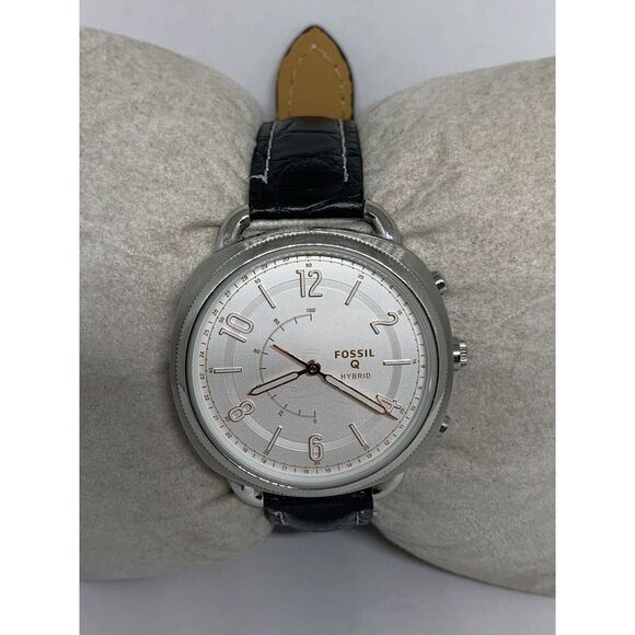 Fossil FTW1200 Women's Black Leather Analog Silver Dial Hybrid Smartwatch JD447 - Picture 2 of 11